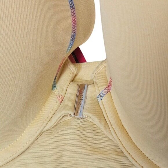 Cacique Cotton Boost Plunge Bra 46DDD Yellow With Rainbow Straps - Picture 3 of 6